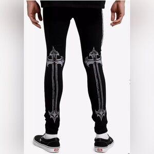 Hot Topic Men's Black Skinny Jeans with White Cross Print missing chain size 28